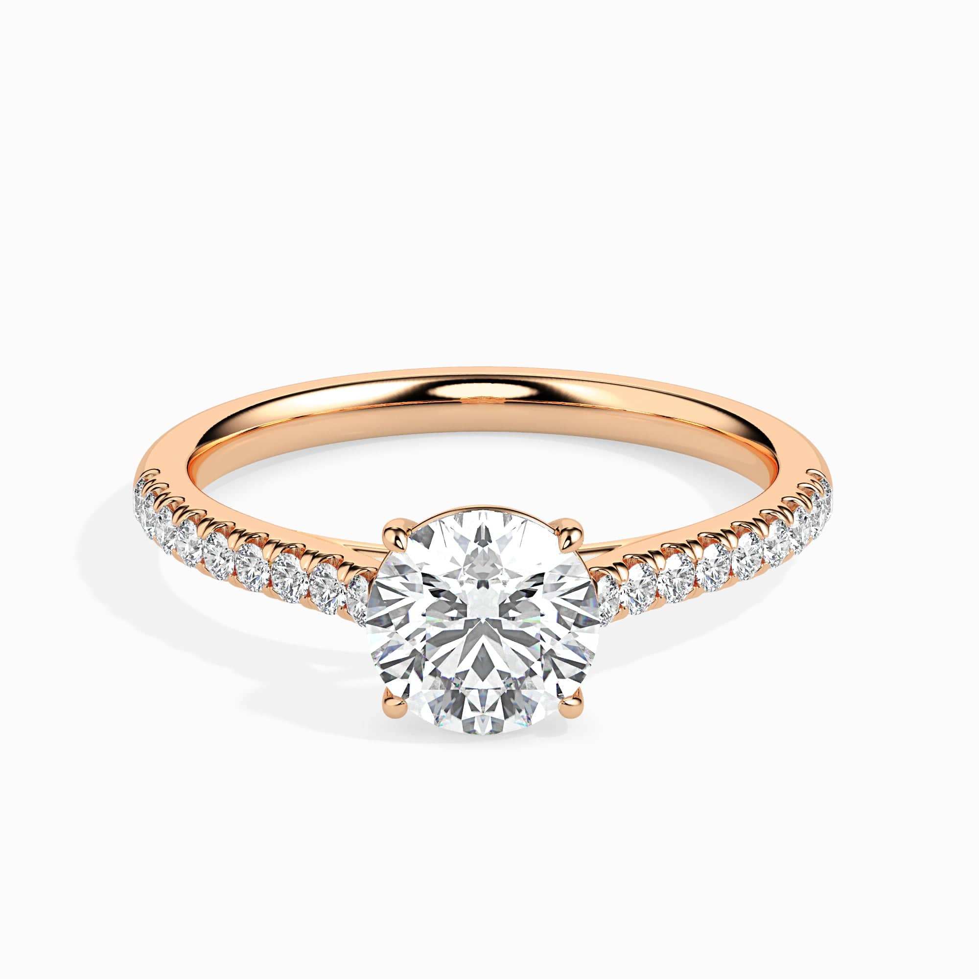 30-Pointer 18K Rose Gold Solitaire Diamond Shank Ring for Women JL