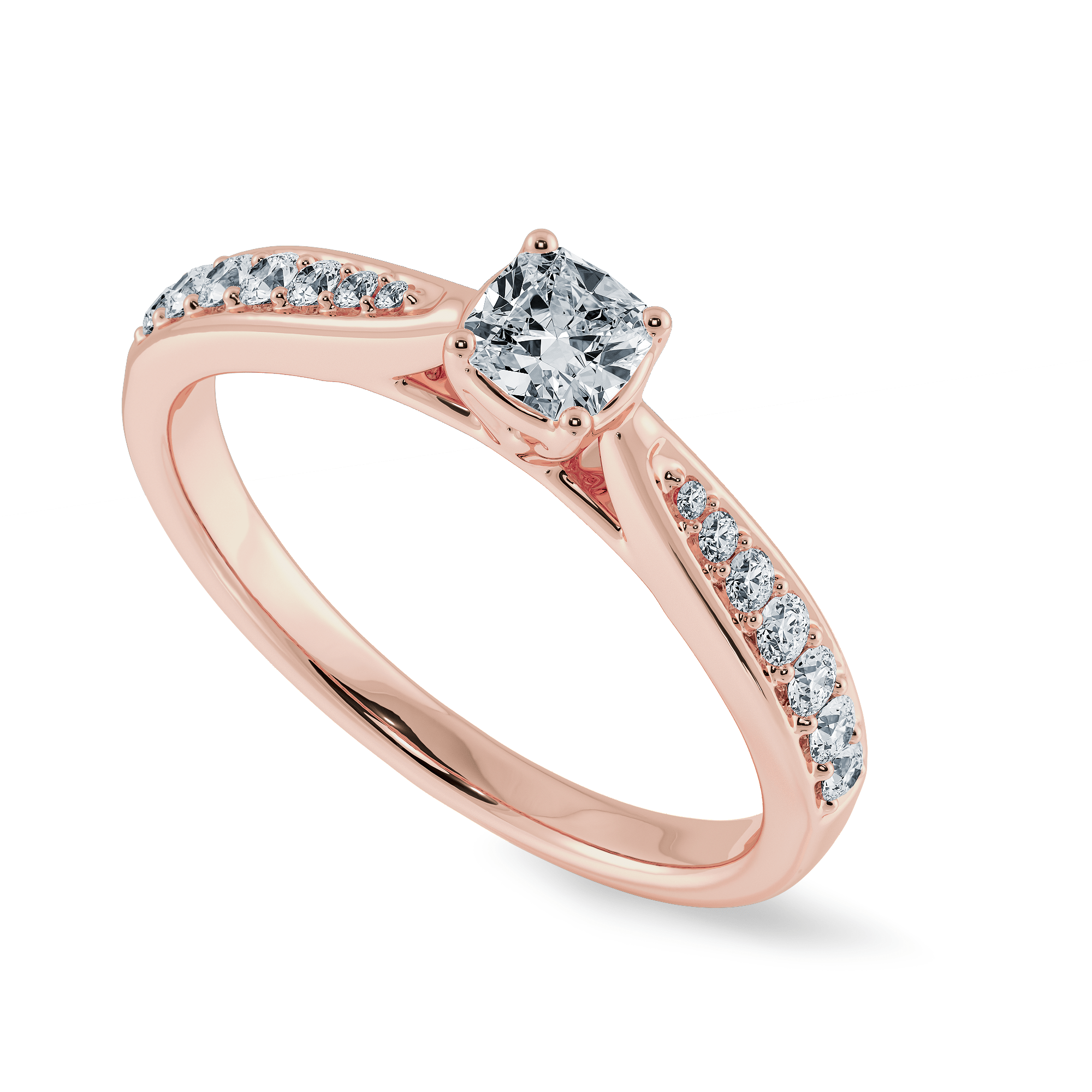 30-Pointer Cushion Cut Solitaire Diamond Shank 18K Rose Gold Ring