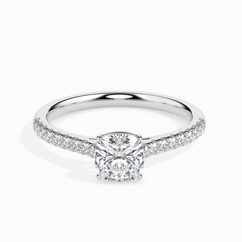 1 to 5 Carat Cushion Cut Lab Grown Solitaire Diamond Shank Platinum Engagement Ring JL PT LG 19013