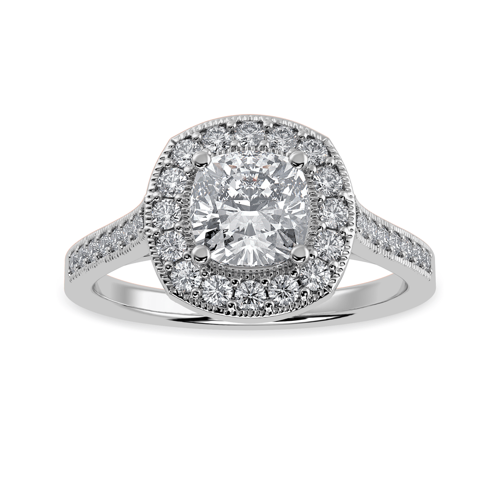 Jewelove™ Rings Women's Band only / VVS G 30-Pointer Cushion Cut Solitaire Double Halo Diamond Platinum Engagement Ring JL PT 1303