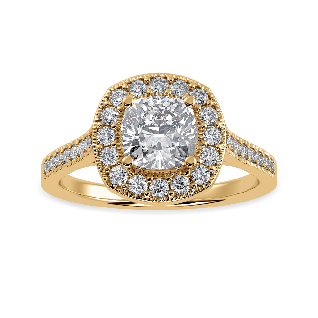 Jewelove™ Rings Women's Band only / VVS G 30-Pointer Cushion Cut Solitaire Halo Diamond Shank 18K Yellow Gold Ring JL AU 1303Y