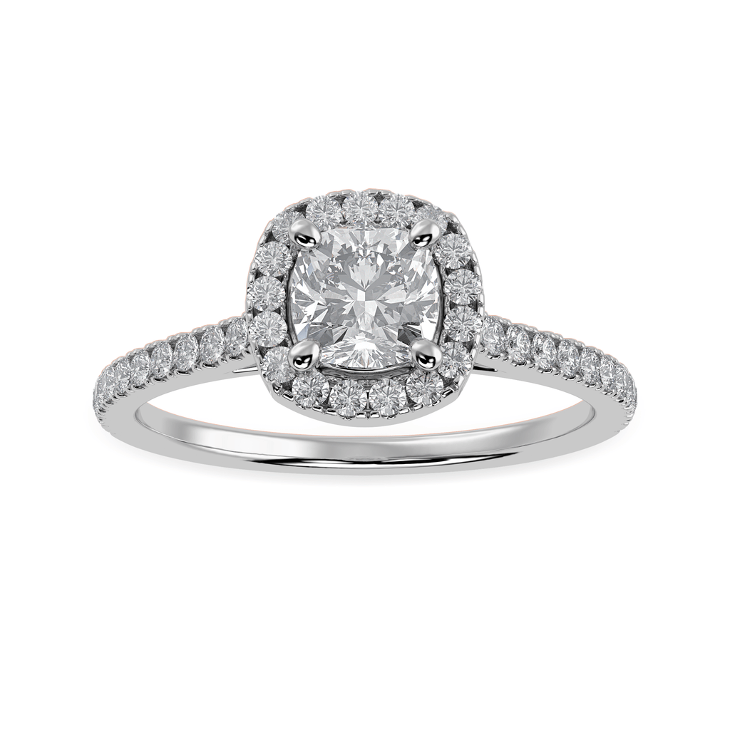Jewelove™ Rings Women's Band only / VVS G 30-Pointer Cushion Cut Solitaire Halo Diamond Shank Platinum Engagement Ring JL PT 1287