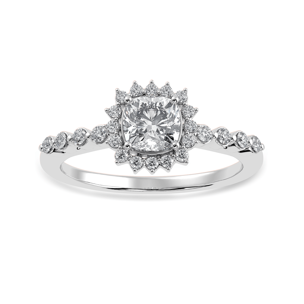 Jewelove™ Rings Women's Band only / VVS G 30-Pointer Cushion Cut Solitaire Halo Diamond Shank Platinum Ring JL PT 1249