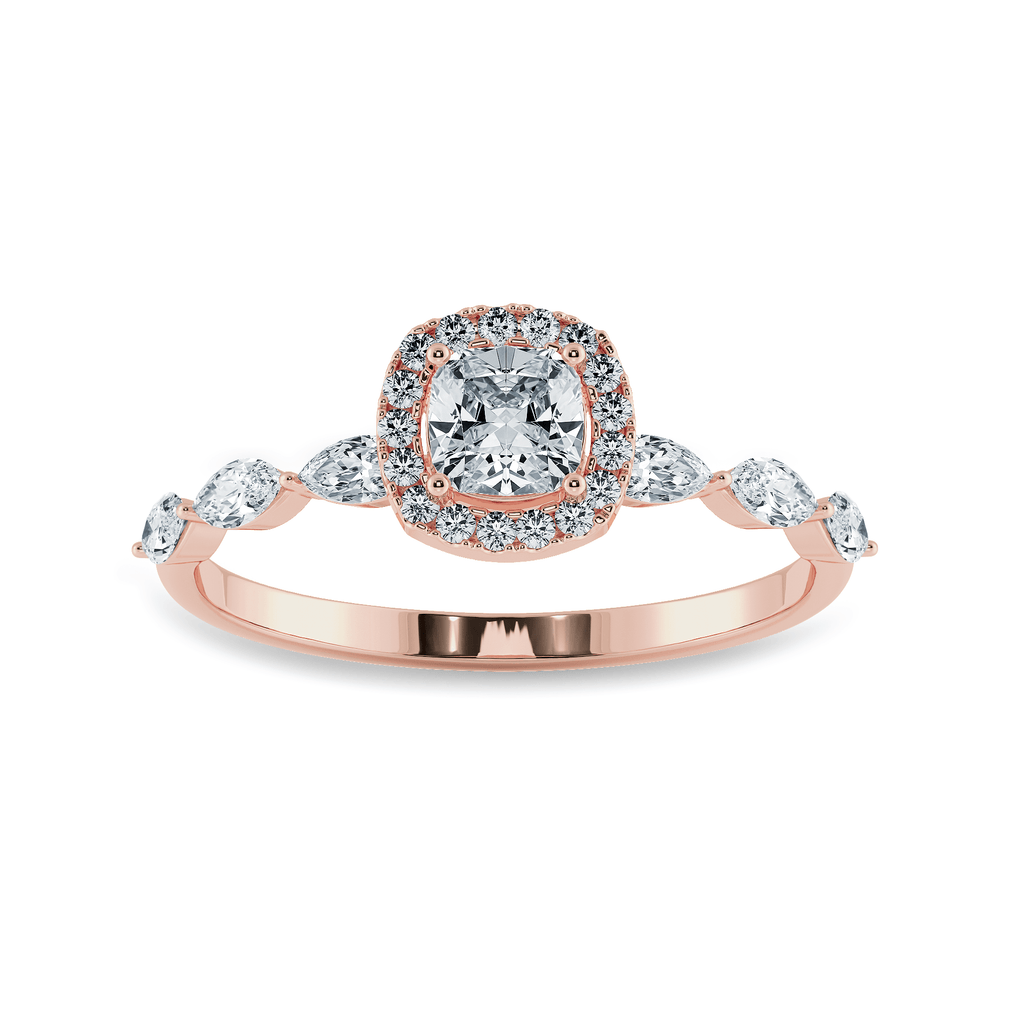 Jewelove™ Rings Women's Band only / VVS GH 30-Pointer Cushion Cut Solitaire Halo Diamonds with Pear cut Diamonds Accents 18K Rose Gold Ring JL AU 1271R