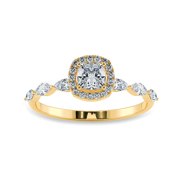 Jewelove™ Rings Women's Band only / VVS G 30-Pointer Cushion Cut Solitaire Halo Diamonds with Pear Cut Diamonds Accents 18K Yellow Gold Ring JL AU 1271Y