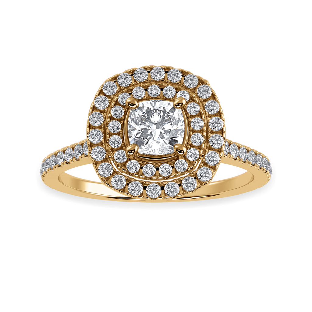 30-Pointer Cushion Cut Solitaire Halo Double Diamond Shank 18K Yellow ...