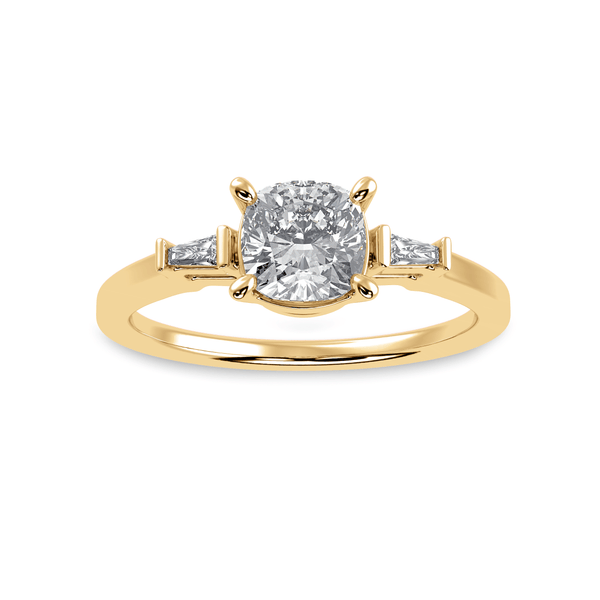 Jewelove™ Rings Women's Band only / VVS G 30-Pointer Cushion Cut Solitaire with Baguette Cut Diamond Accents 18K Yellow Gold Ring JL AU 1223Y
