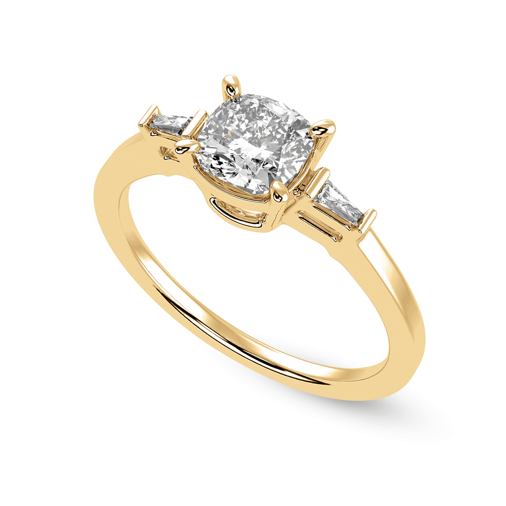 Jewelove™ Rings Women's Band only / VVS G 30-Pointer Cushion Cut Solitaire with Baguette Cut Diamond Accents 18K Yellow Gold Ring JL AU 1223Y