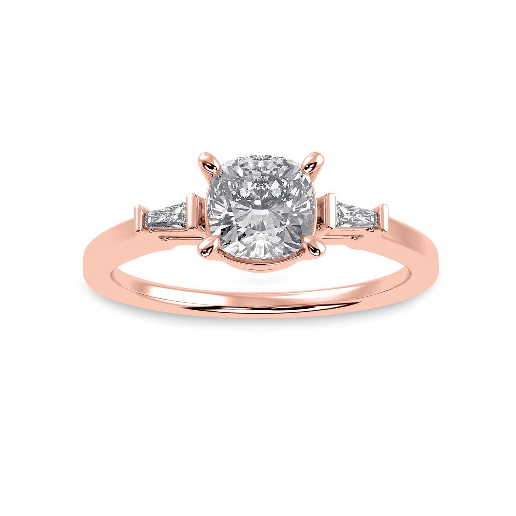 Jewelove™ Rings Women's Band only / VVS GH 30-Pointer Cushion Cut Solitaire with Baguette Diamond Accents 18K Rose Gold Ring JL AU 1223R