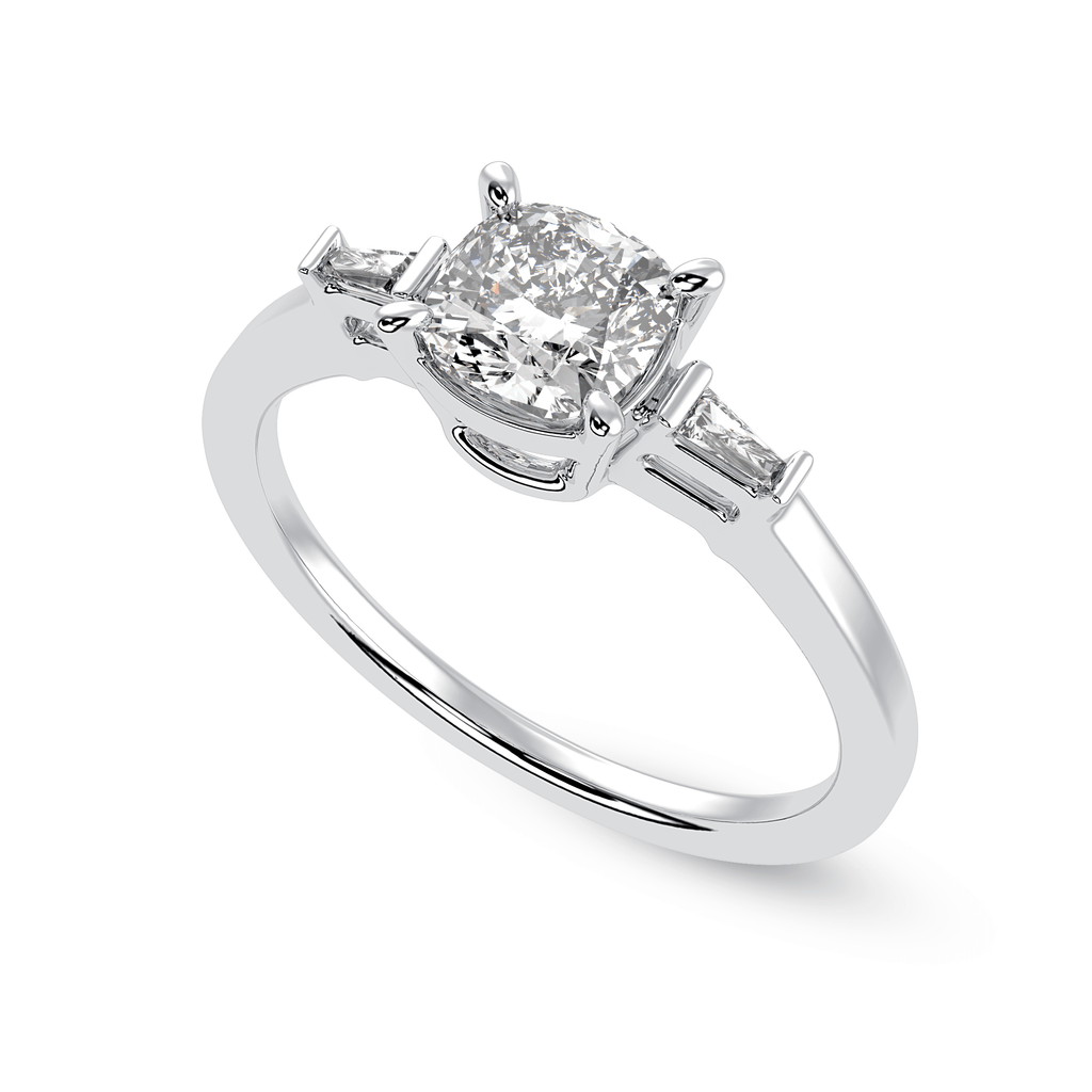 Jewelove™ Rings Women's Band only / VVS G 30-Pointer Cushion Cut Solitaire with Baguette Diamond Accents Platinum Ring JL PT 1223