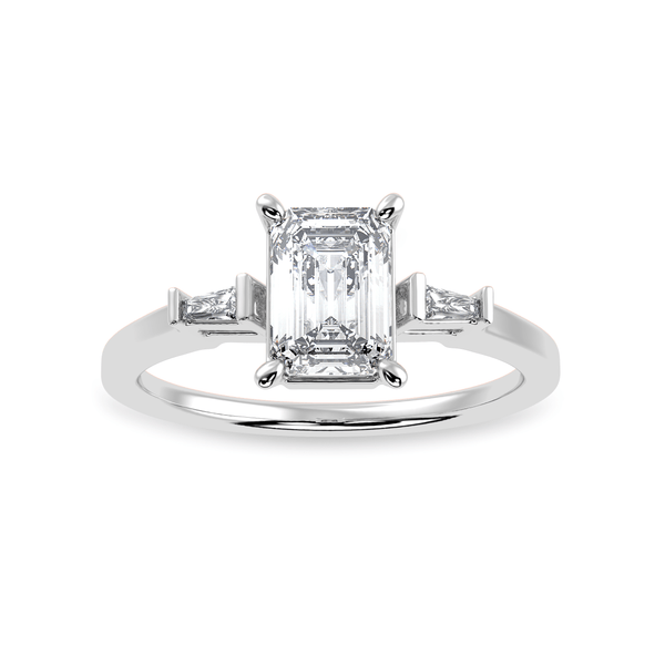 Jewelove™ Rings E VVS / Women's Band only 30-Pointer Emerald Cut Solitaire Baguette Diamond Accents Platinum Ring JL PT 1124