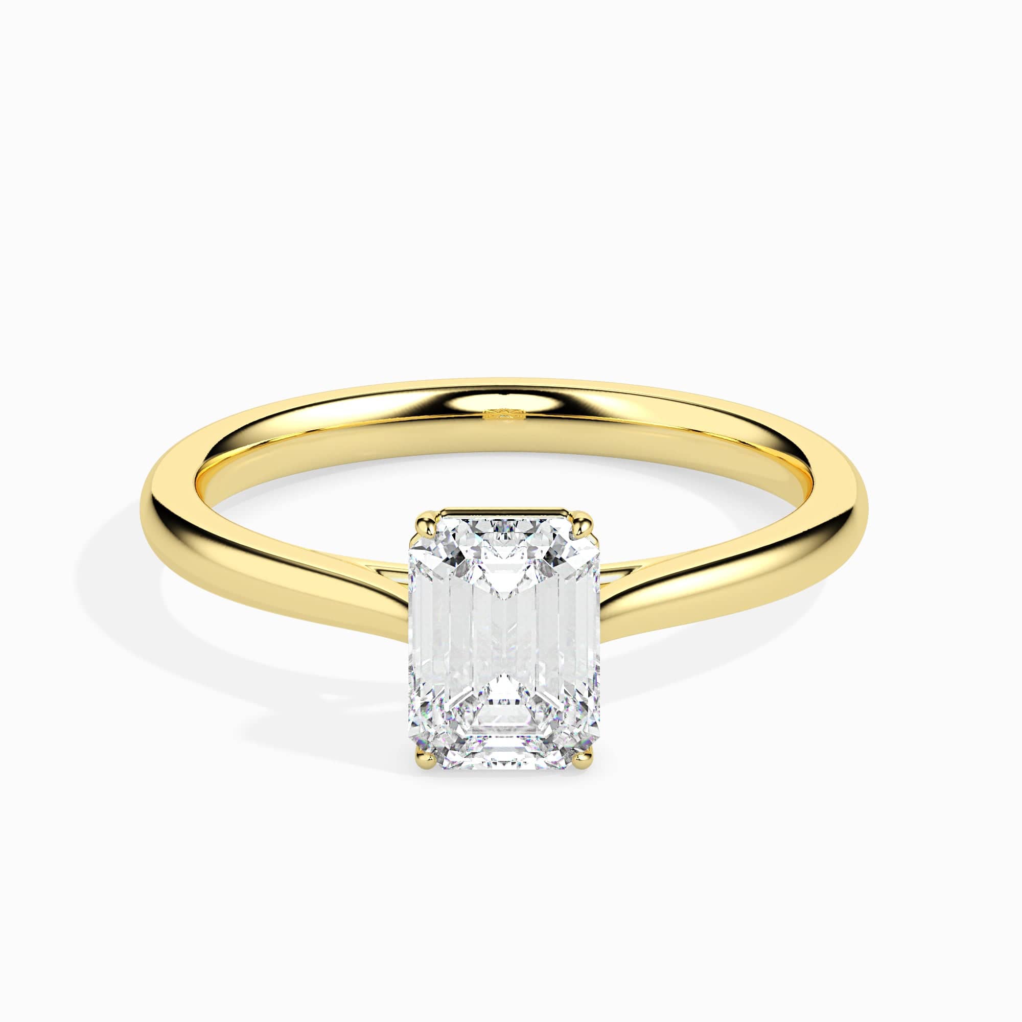 30-Pointer Emerald Cut Solitaire Diamond 18K Yellow Gold Ring JL