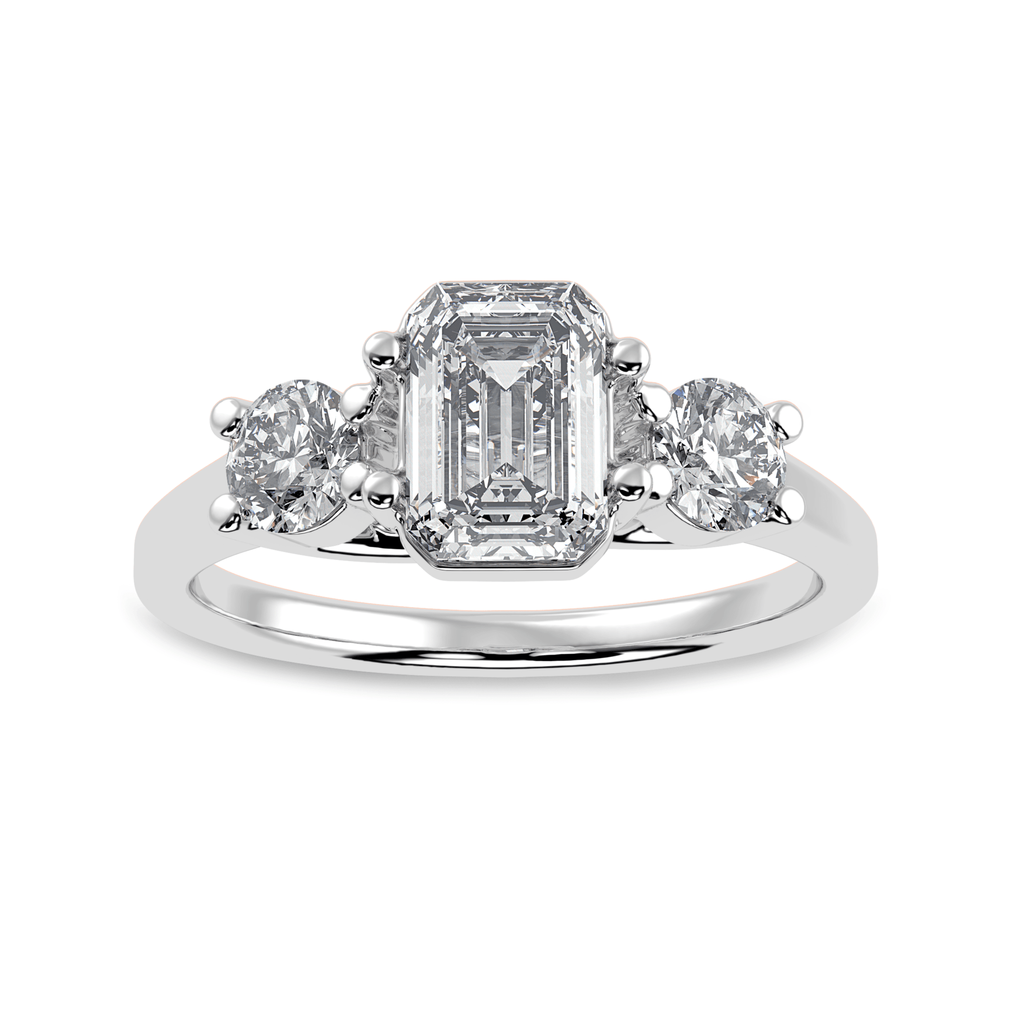 Jewelove™ Rings E VVS / Women's Band only 30-Pointer Emerald Cut Solitaire Diamond Accents Platinum Ring JL PT 1232
