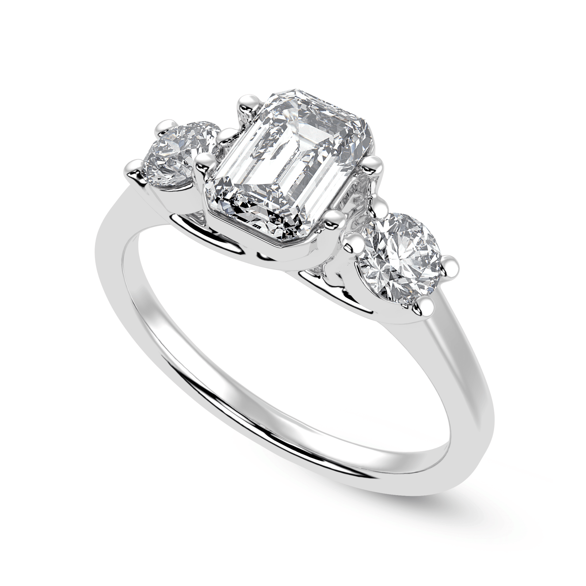 Jewelove™ Rings E VVS / Women's Band only 30-Pointer Emerald Cut Solitaire Diamond Accents Platinum Ring JL PT 1232