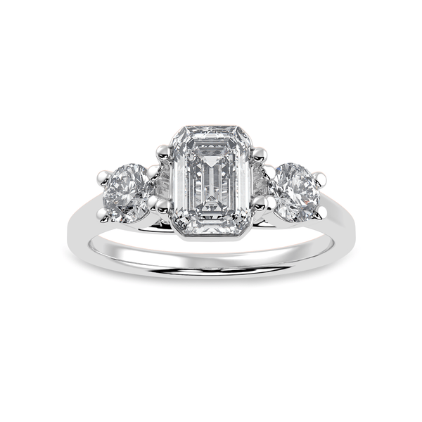 Jewelove™ Rings E VVS / Women's Band only 30-Pointer Emerald Cut Solitaire Diamond Accents Platinum Ring JL PT 1232