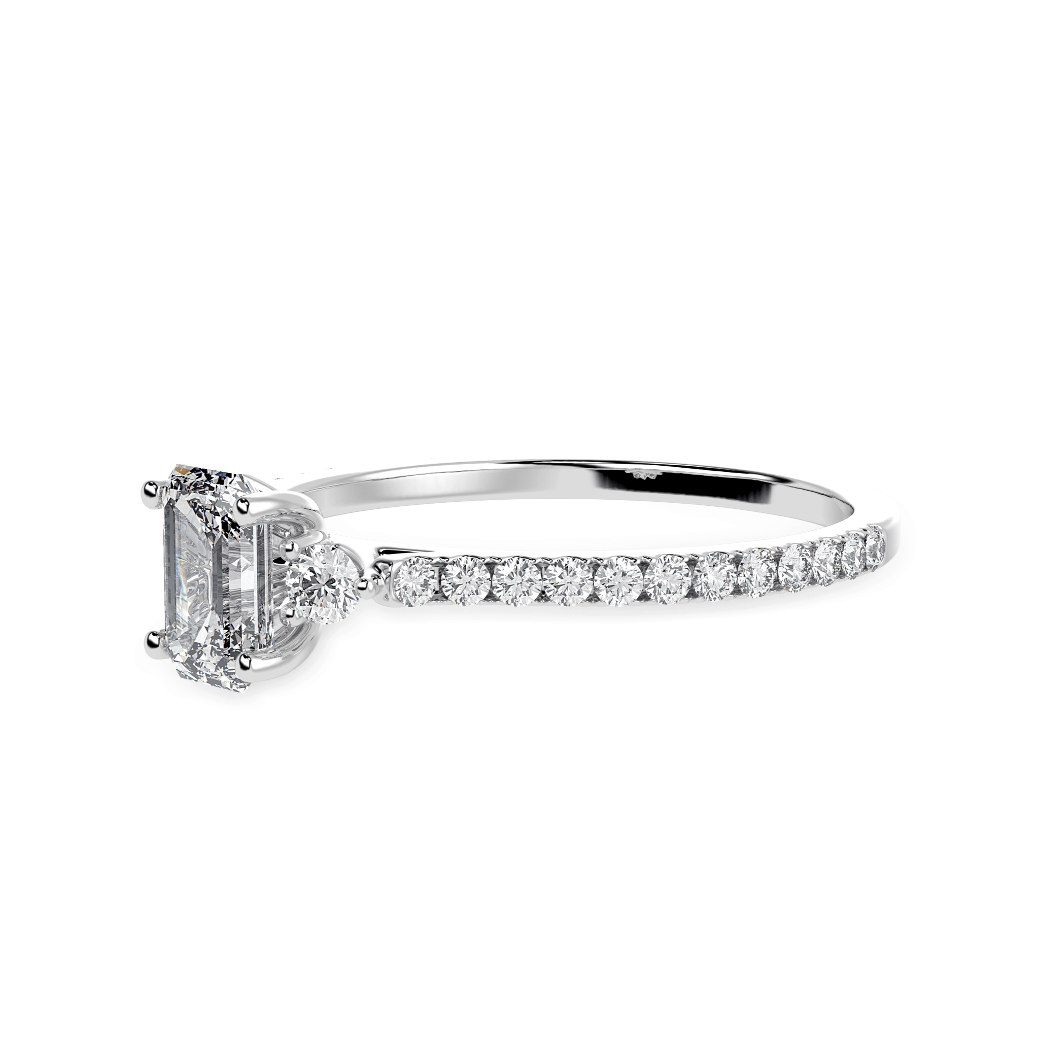 Jewelove™ Rings E VVS / Women's Band only 30-Pointer Emerald Cut Solitaire Diamond Accents Shank Platinum Ring JL PT 1242