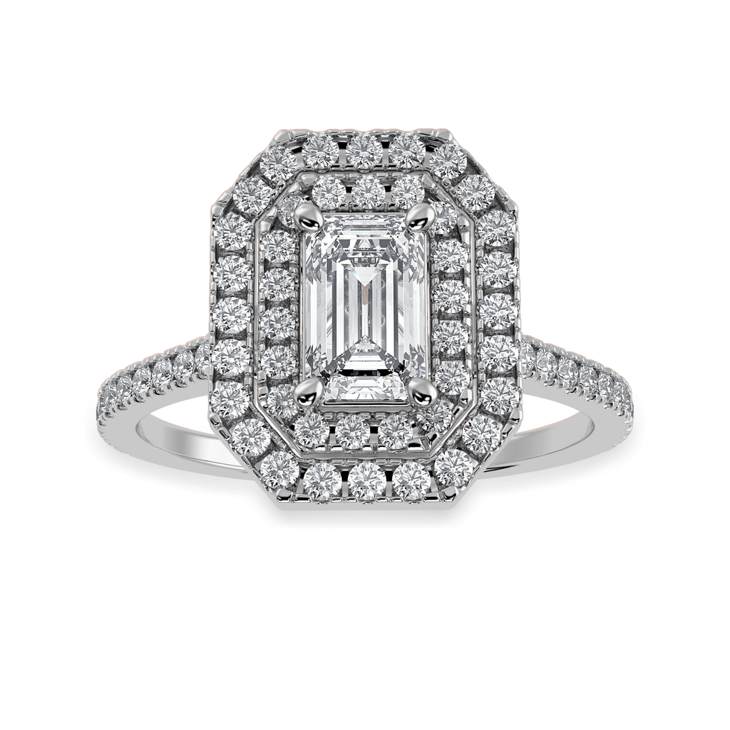 Jewelove™ Rings E VVS / Women's Band only 30-Pointer Emerald Cut Solitaire Double Halo Diamond Shank Platinum Ring JL PT 1296