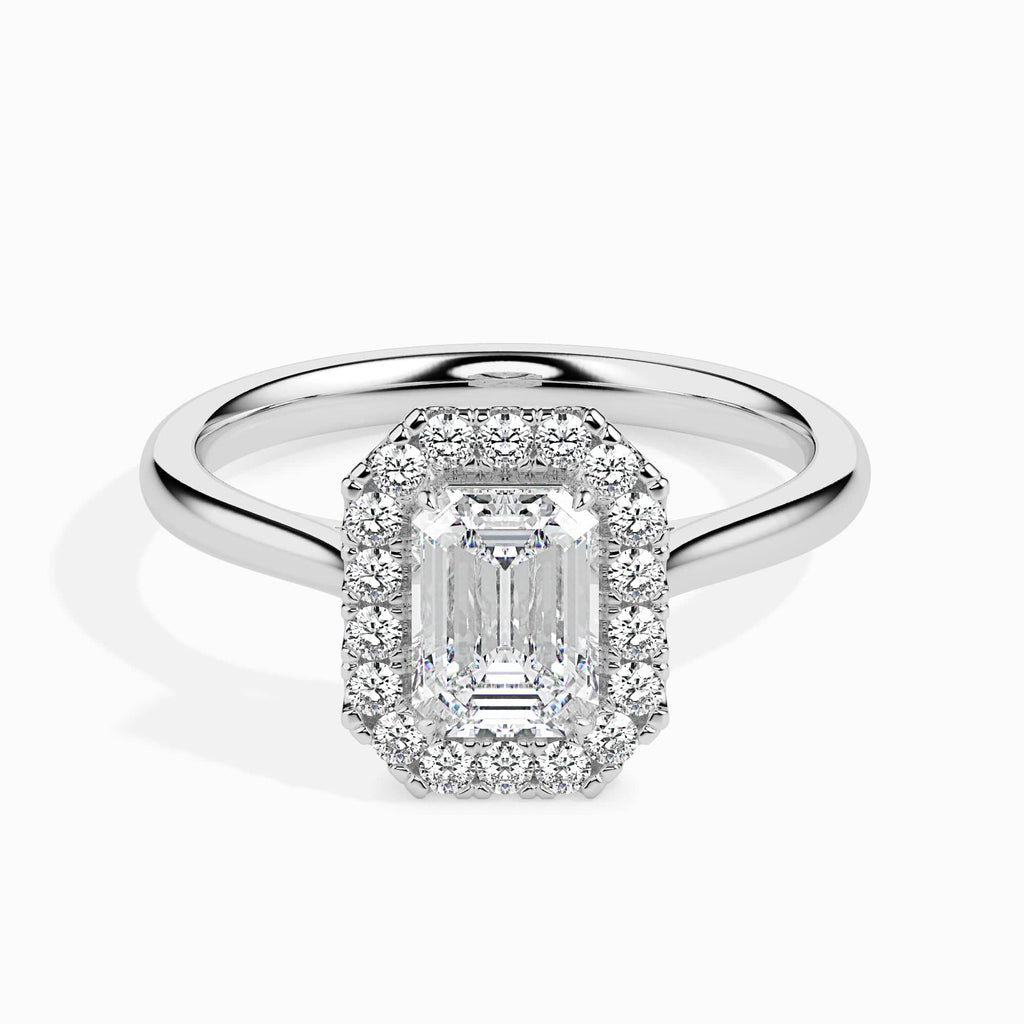 Jewelove™ Rings E VVS / Women's Band only 30-Pointer Emerald Cut Solitaire Halo Diamond Platinum Ring JL PT 19025