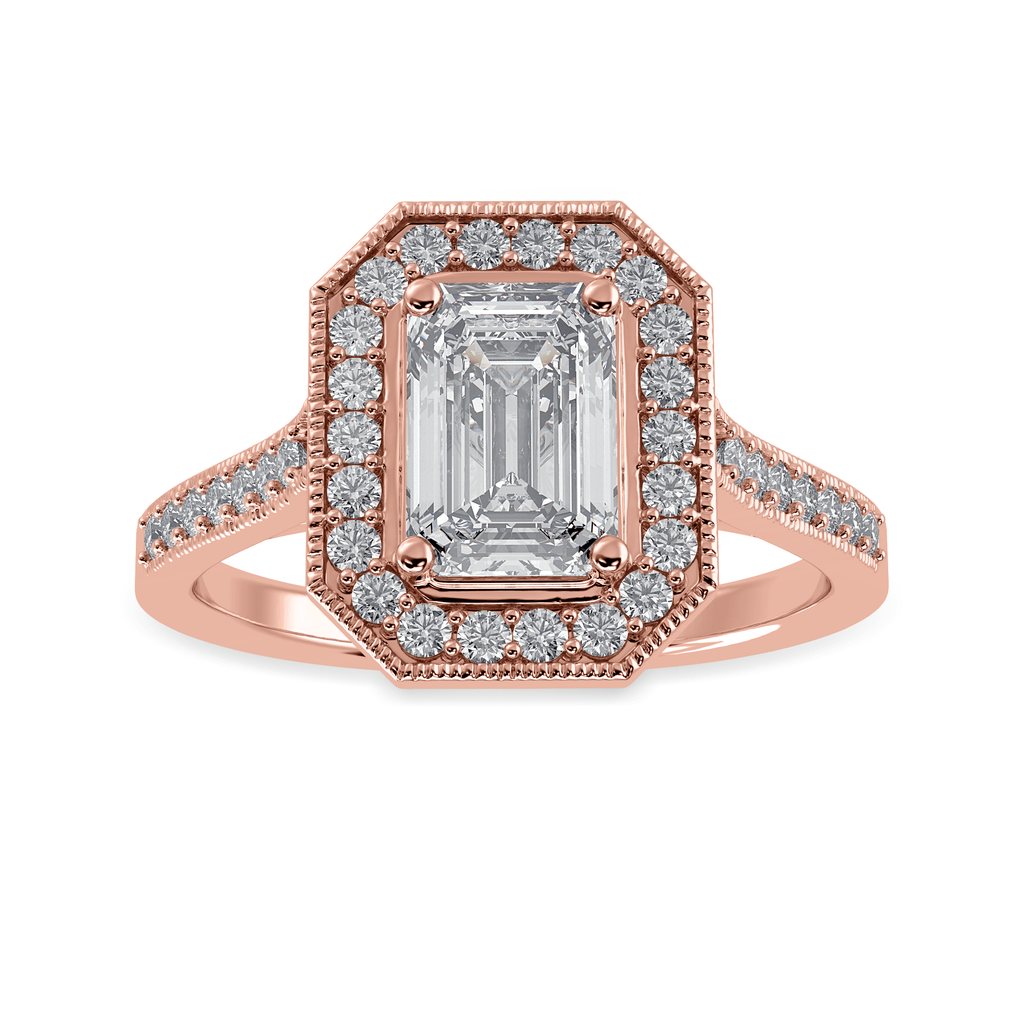 Jewelove™ Rings Women's Band only / VVS E 30-Pointer Emerald Cut Solitaire Halo Diamond Shank 18K Rose Gold Ring JL AU 1304R