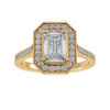 Jewelove™ Rings Women's Band only / VVS E 30-Pointer Emerald Cut Solitaire Halo Diamond Shank 18K Yellow Gold Ring JL AU 1304Y