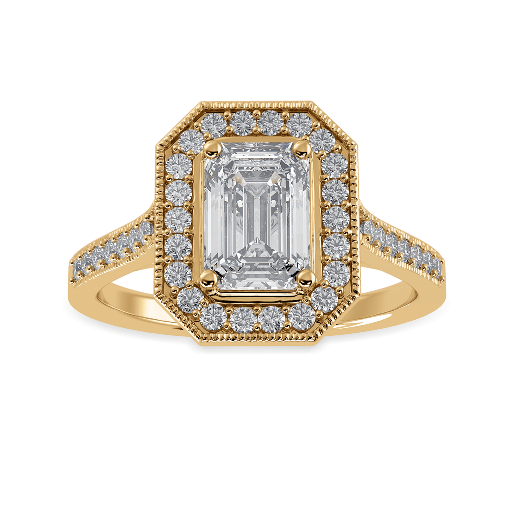 Jewelove™ Rings Women's Band only / VVS E 30-Pointer Emerald Cut Solitaire Halo Diamond Shank 18K Yellow Gold Ring JL AU 1304Y