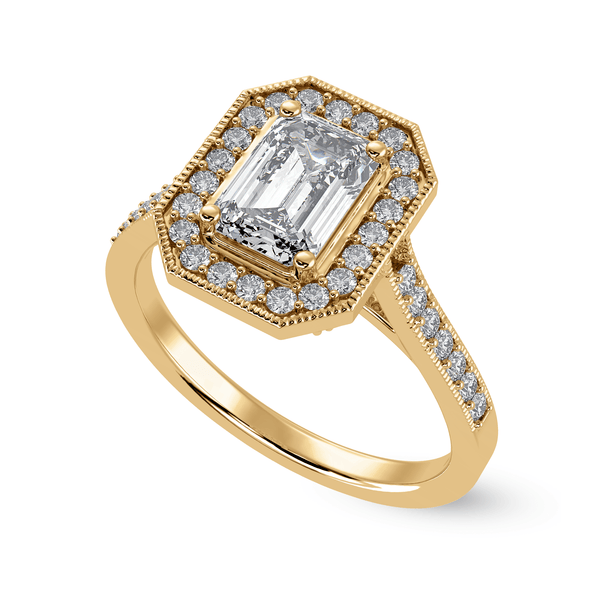 Jewelove™ Rings Women's Band only / VVS E 30-Pointer Emerald Cut Solitaire Halo Diamond Shank 18K Yellow Gold Ring JL AU 1304Y