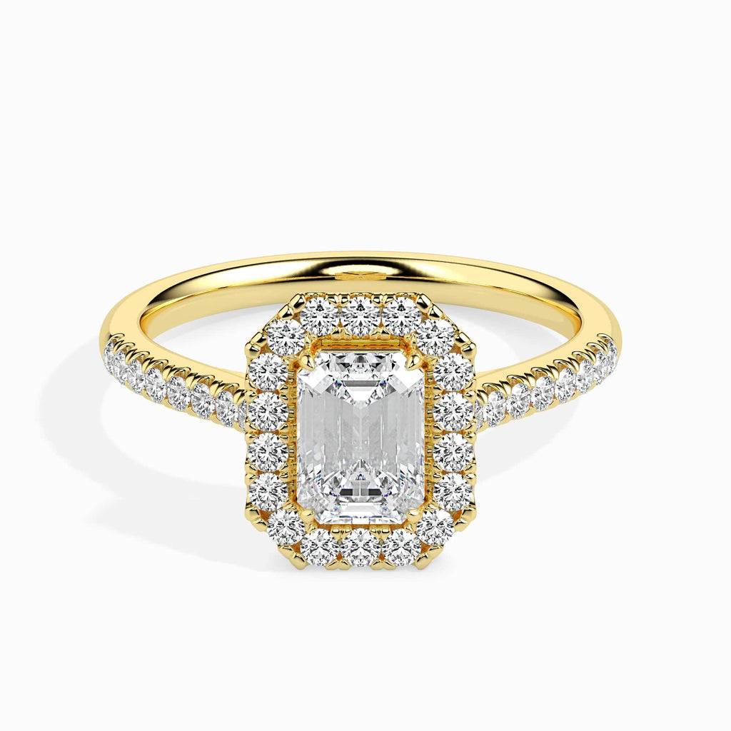 Jewelove™ Rings Women's Band only / VVS E 30-Pointer Emerald Cut Solitaire Halo Diamond Shank 18K Yellow Gold Ring JL AU 19035Y