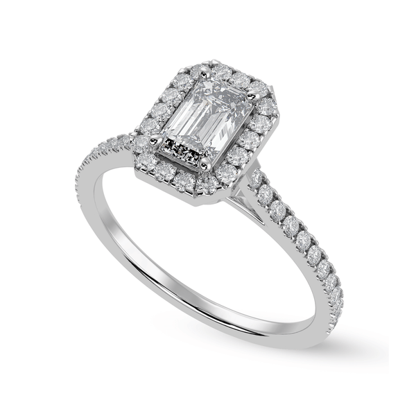 Jewelove™ Rings E VVS / Women's Band only 30-Pointer Emerald Cut Solitaire Halo Diamond Shank Platinum Ring JL PT 1288