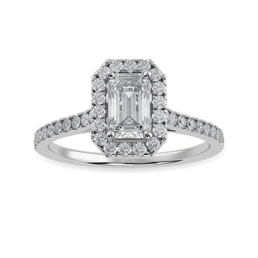 Jewelove™ Rings E VVS / Women's Band only 30-Pointer Emerald Cut Solitaire Halo Diamond Shank Platinum Ring JL PT 1288