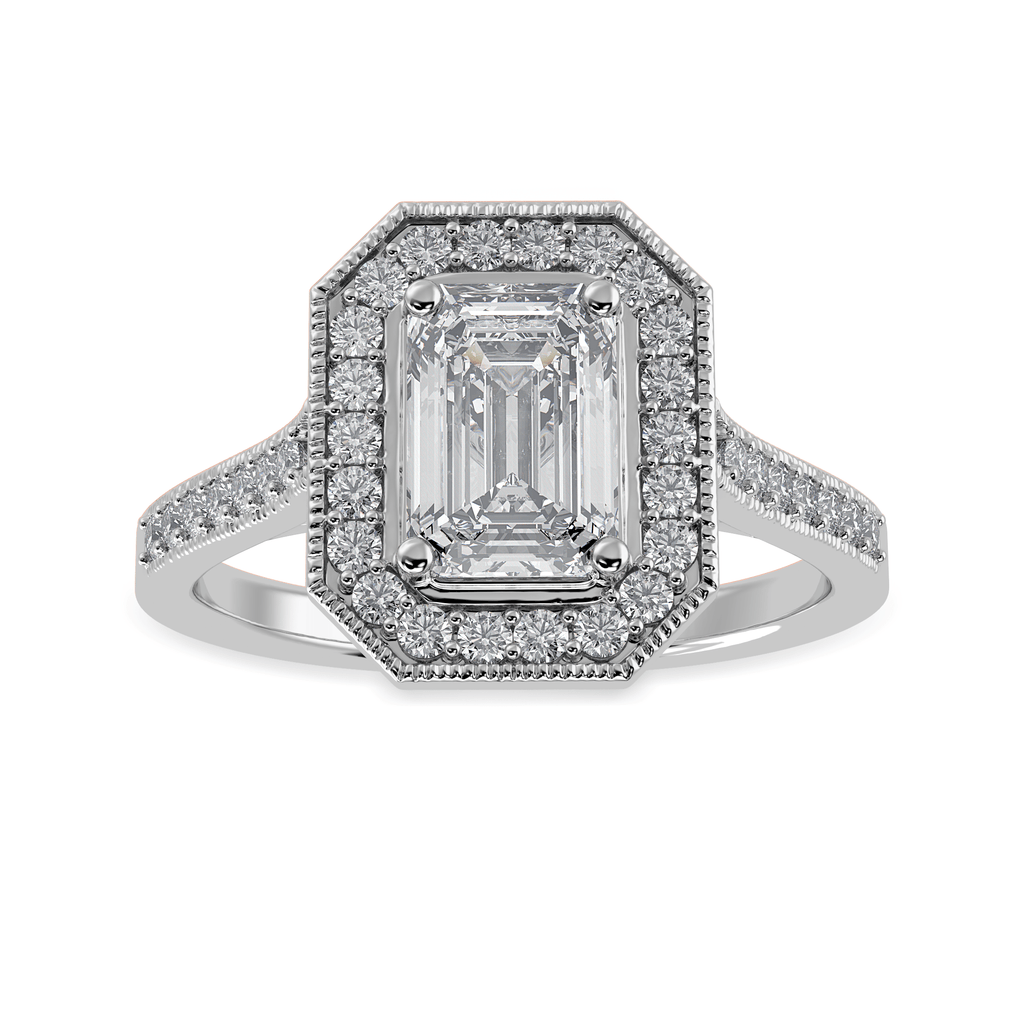 Jewelove™ Rings E VVS / Women's Band only 30-Pointer Emerald Cut Solitaire Halo Diamond Shank Platinum Ring JL PT 1304