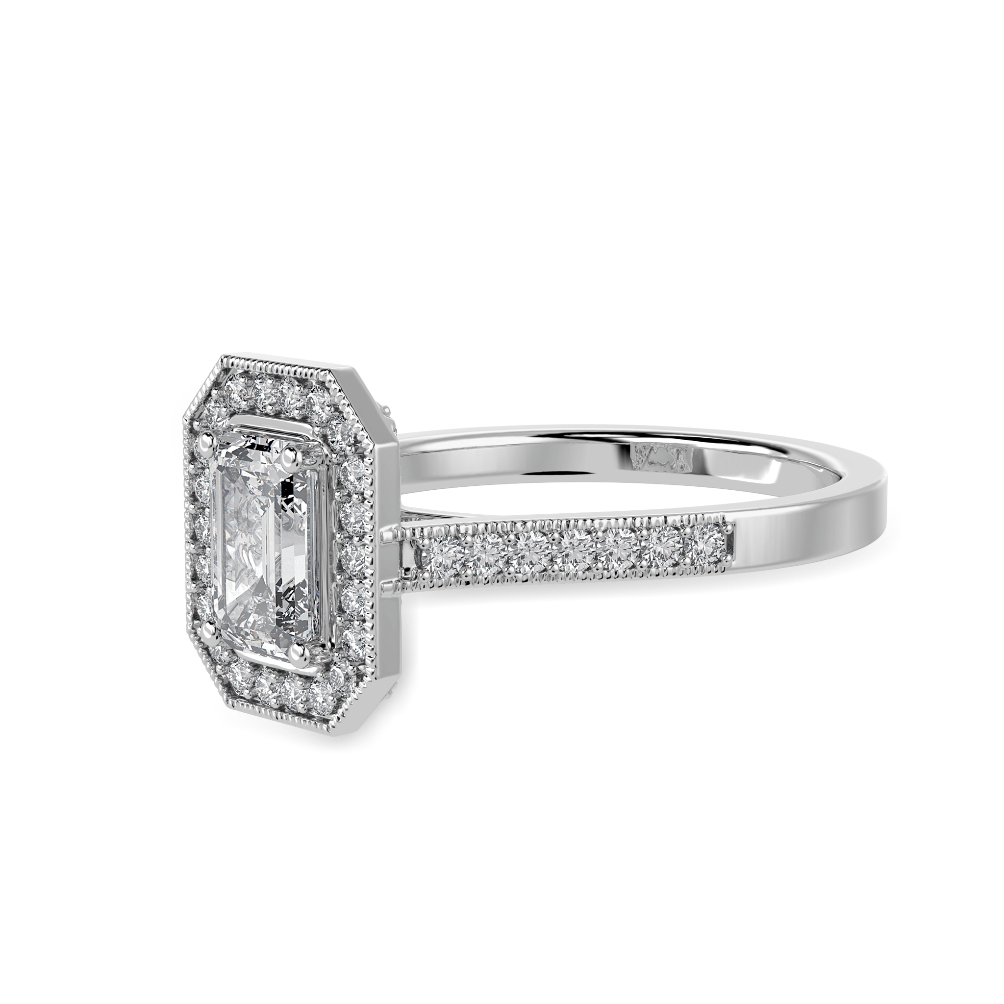 Jewelove™ Rings E VVS / Women's Band only 30-Pointer Emerald Cut Solitaire Halo Diamond Shank Platinum Ring JL PT 1304