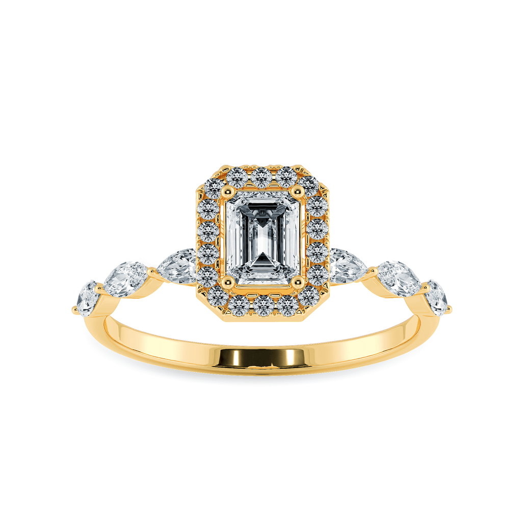 Jewelove™ Rings Women's Band only / VVS E 30-Pointer Emerald Cut Solitaire Halo Diamonds with Pear Cut Diamonds Accents 18K Yellow Gold Ring JL AU 1272Y