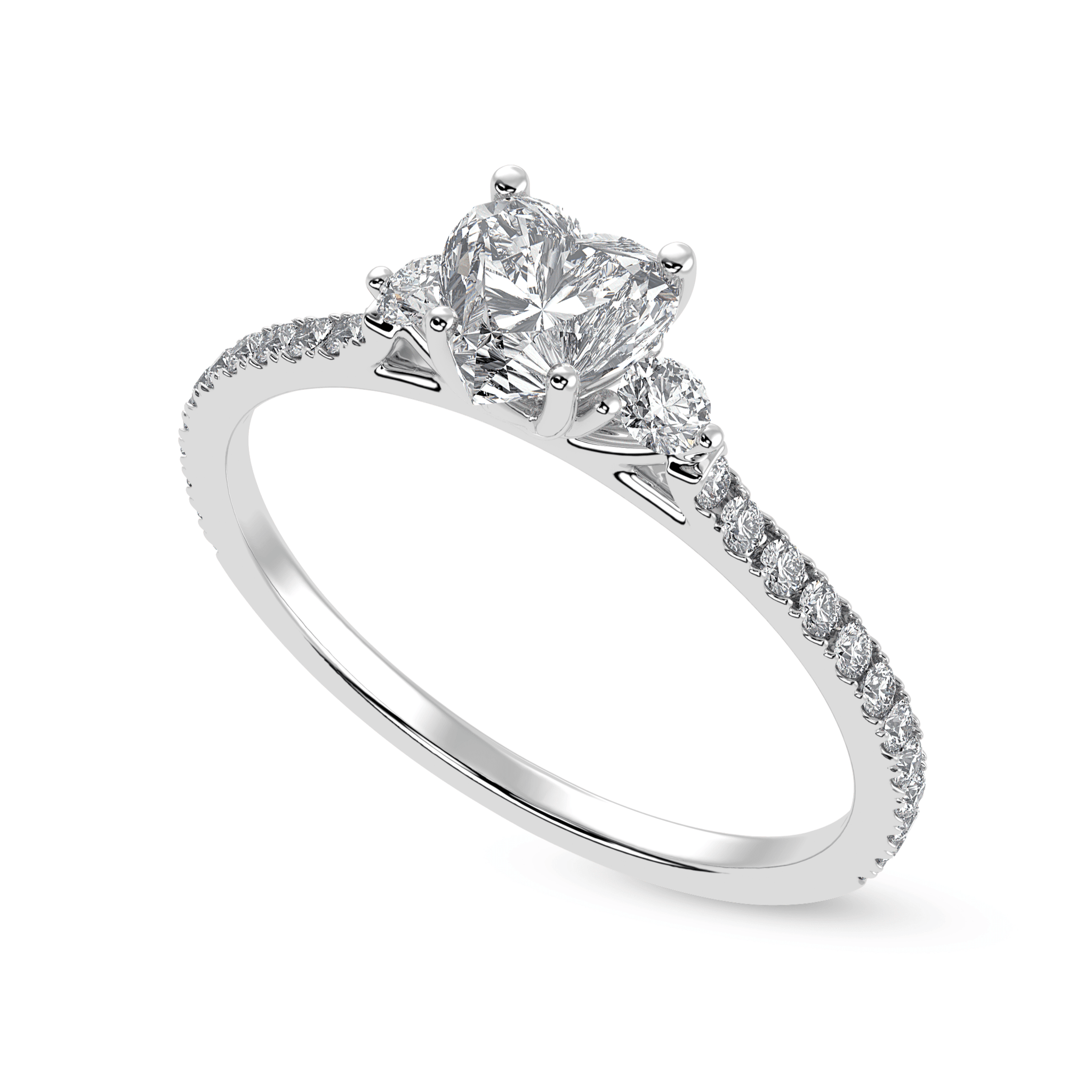 Jewelove™ Rings I VS / Women's Band only 30-Pointer Heart Cut Solitaire Diamond Accents Shank Platinum Ring JL PT 1243