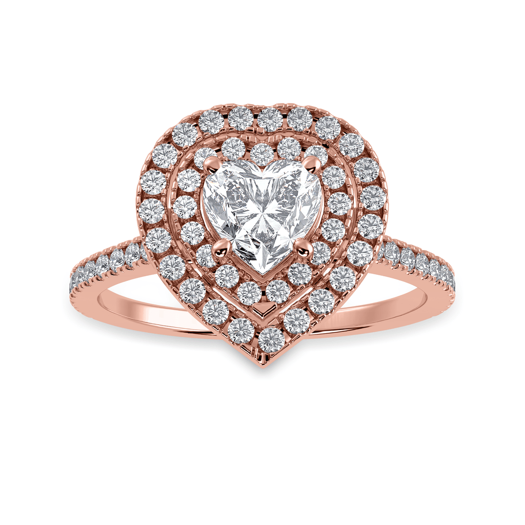 30-Pointer Heart Cut Solitaire Double Halo Diamond Shank 18K Rose Gold ...
