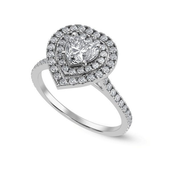 Jewelove™ Rings I VS / Women's Band only 30-Pointer Heart Cut Solitaire Double Halo Diamond Shank Platinum Ring JL PT 1297