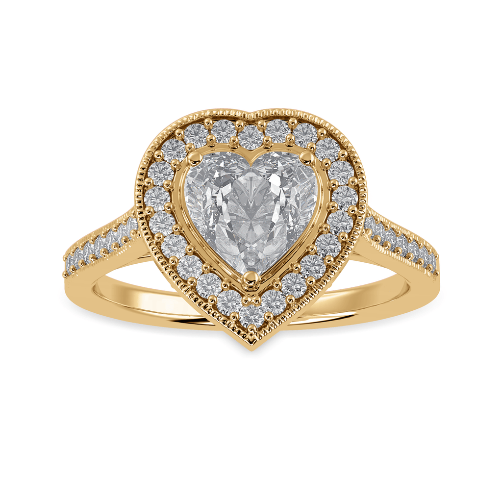 Jewelove™ Rings Women's Band only / VS I 30-Pointer Heart Cut Solitaire Halo Diamond Shank 18K Yellow Gold Ring JL AU 1305Y