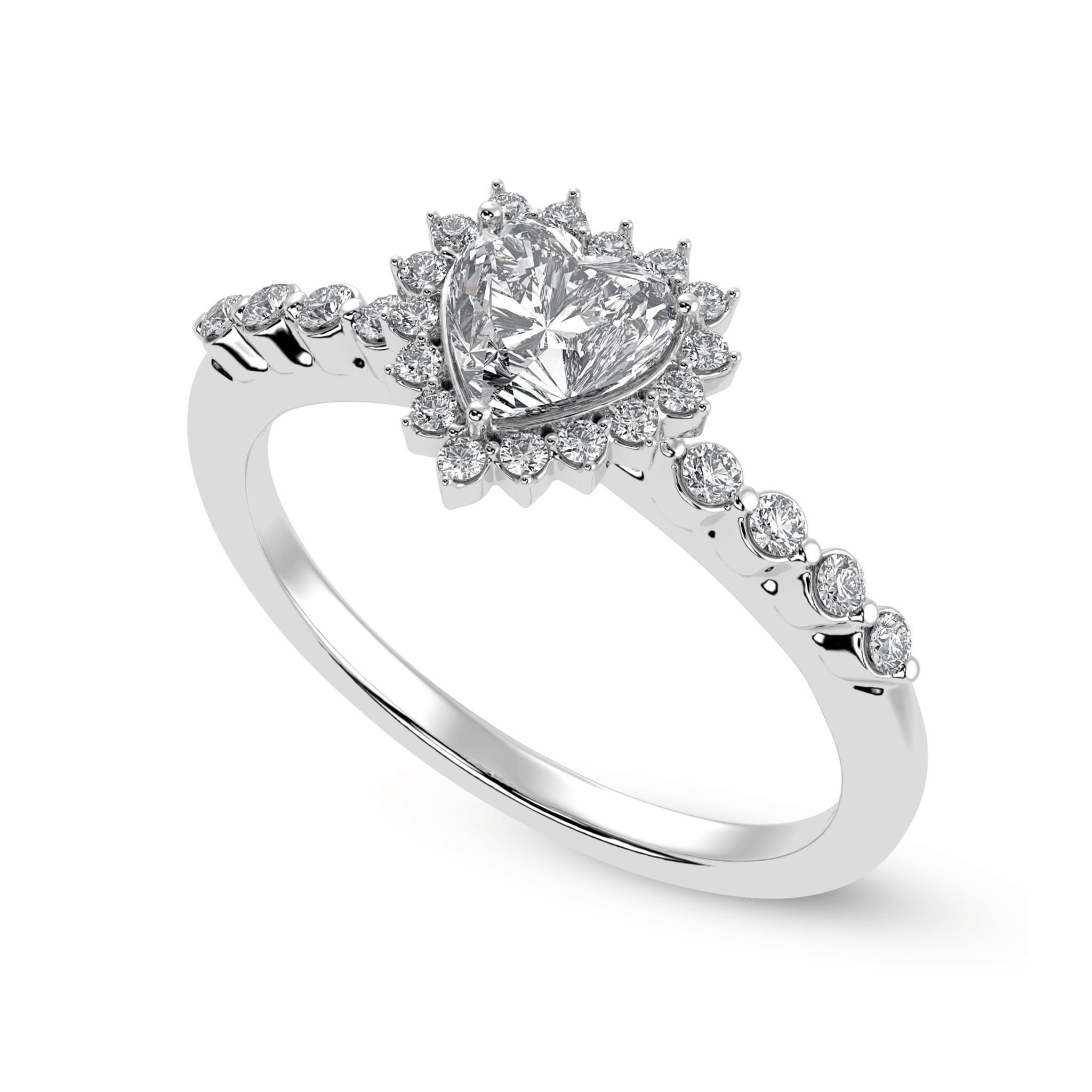 Jewelove™ Rings I VS / Women's Band only 30-Pointer Heart Cut Solitaire Halo Diamond Shank Platinum Ring JL PT 1251