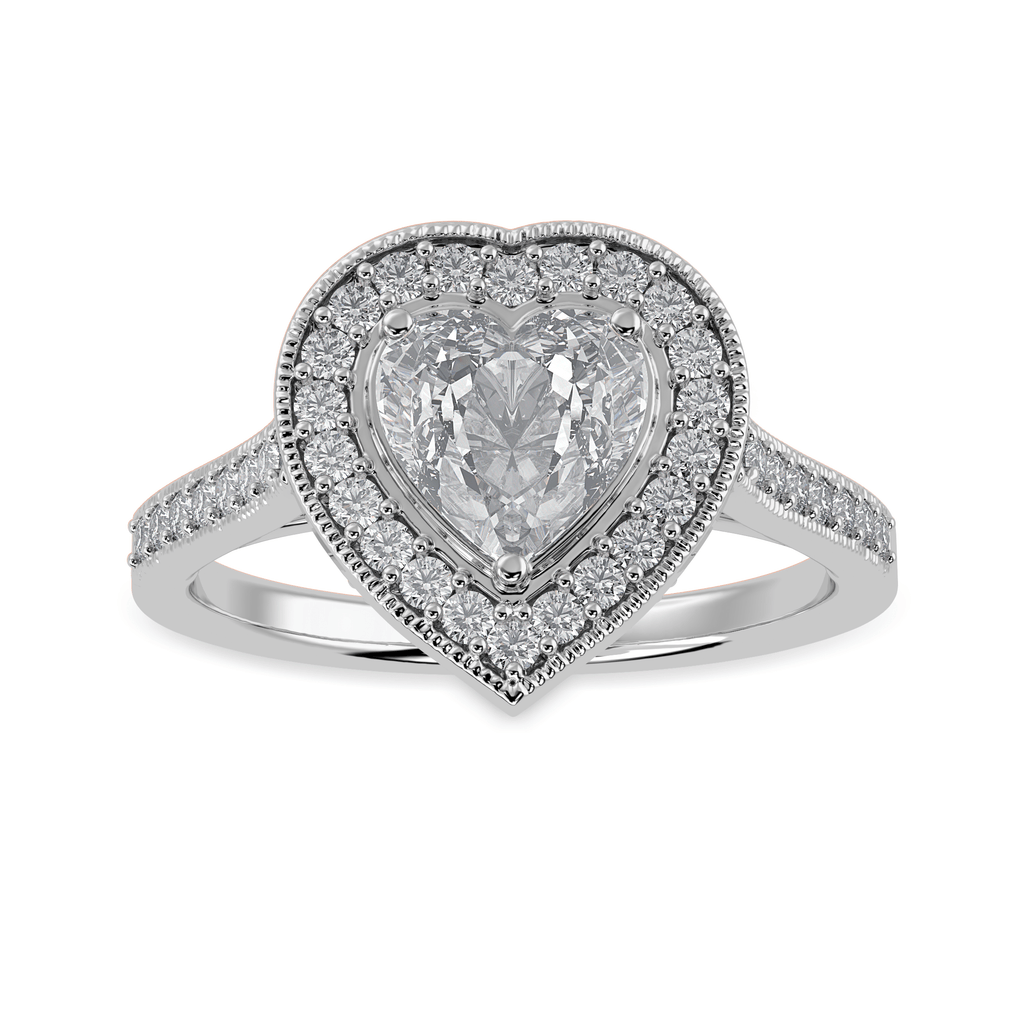 Jewelove™ Rings I VS / Women's Band only 30-Pointer Heart Cut Solitaire Halo Diamond Shank Platinum Ring JL PT 1305