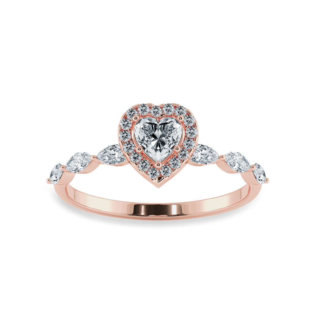 Jewelove™ Rings Women's Band only / VS I 30-Pointer Heart Cut Solitaire Halo Diamonds with Marquise Diamonds Accents 18K Rose Gold Ring JL AU 1273R