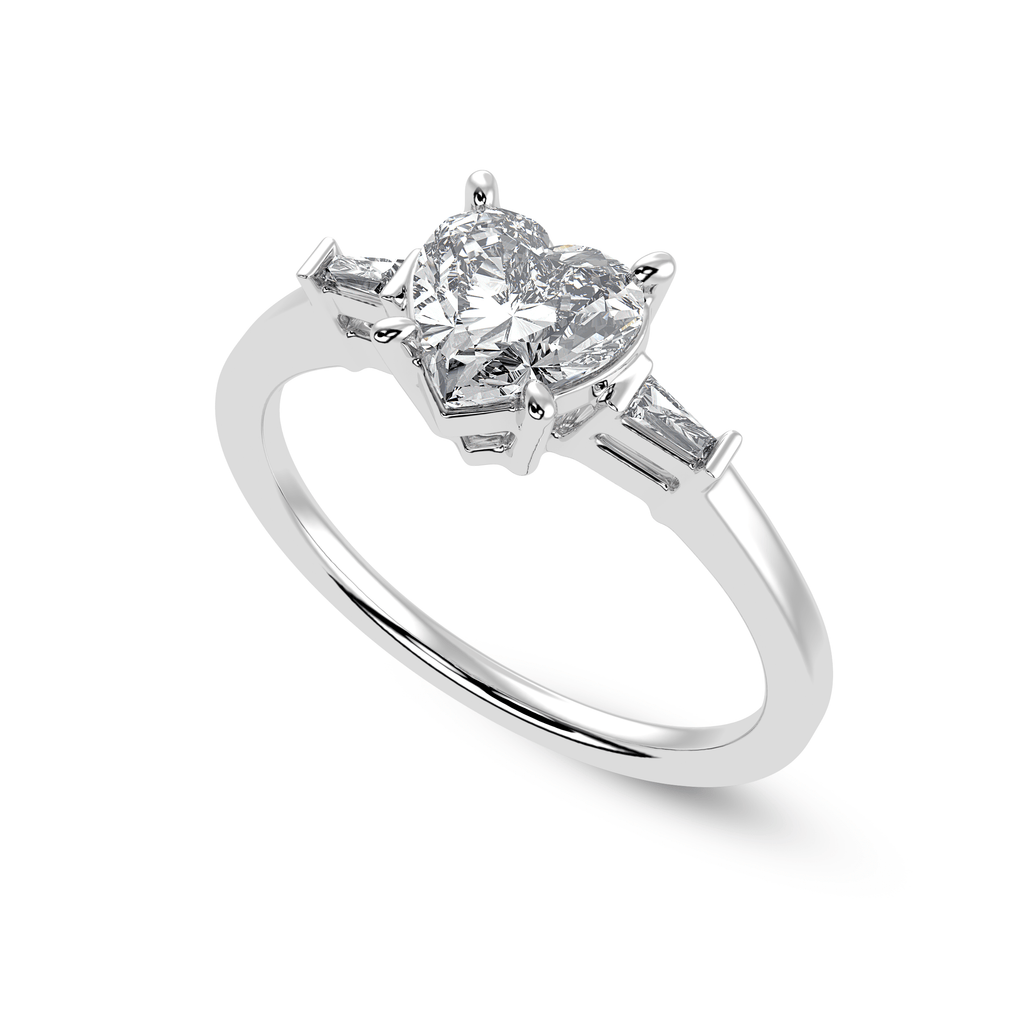 Jewelove™ Rings I VS / Women's Band only 30-Pointer Heart Cut Solitaire with Baguette Diamond Accents Platinum Ring JL PT 1225