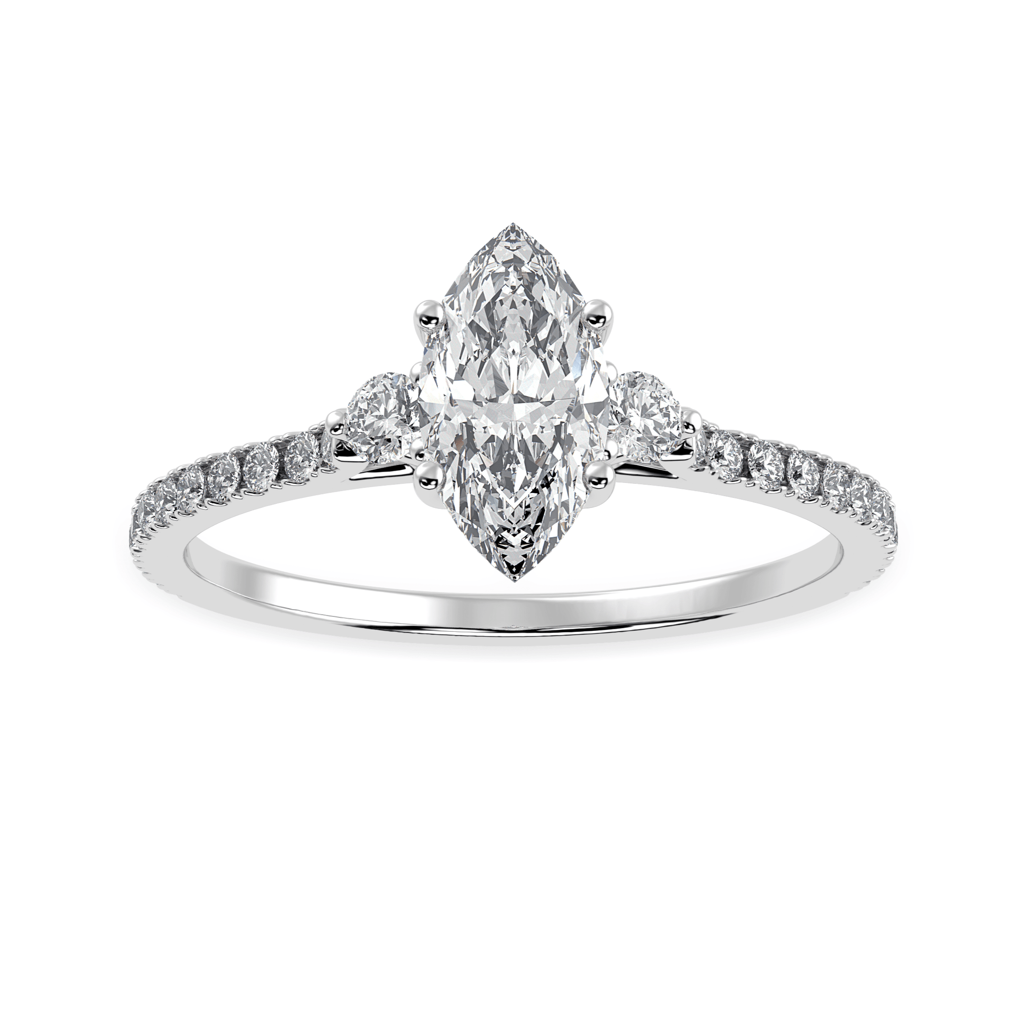 Jewelove™ Rings I VS / Women's Band only 30-Pointer Marquise Cut Solitaire Diamond Accents Shank Platinum Ring JL PT 1246