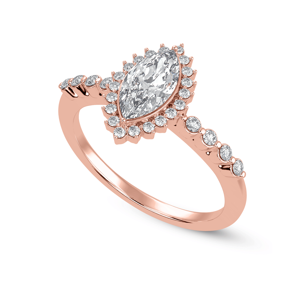 30 Pointer 30-Pointer Marquise Cut Solitaire Halo Diamond Shank 18K Rose Gold Rin ...