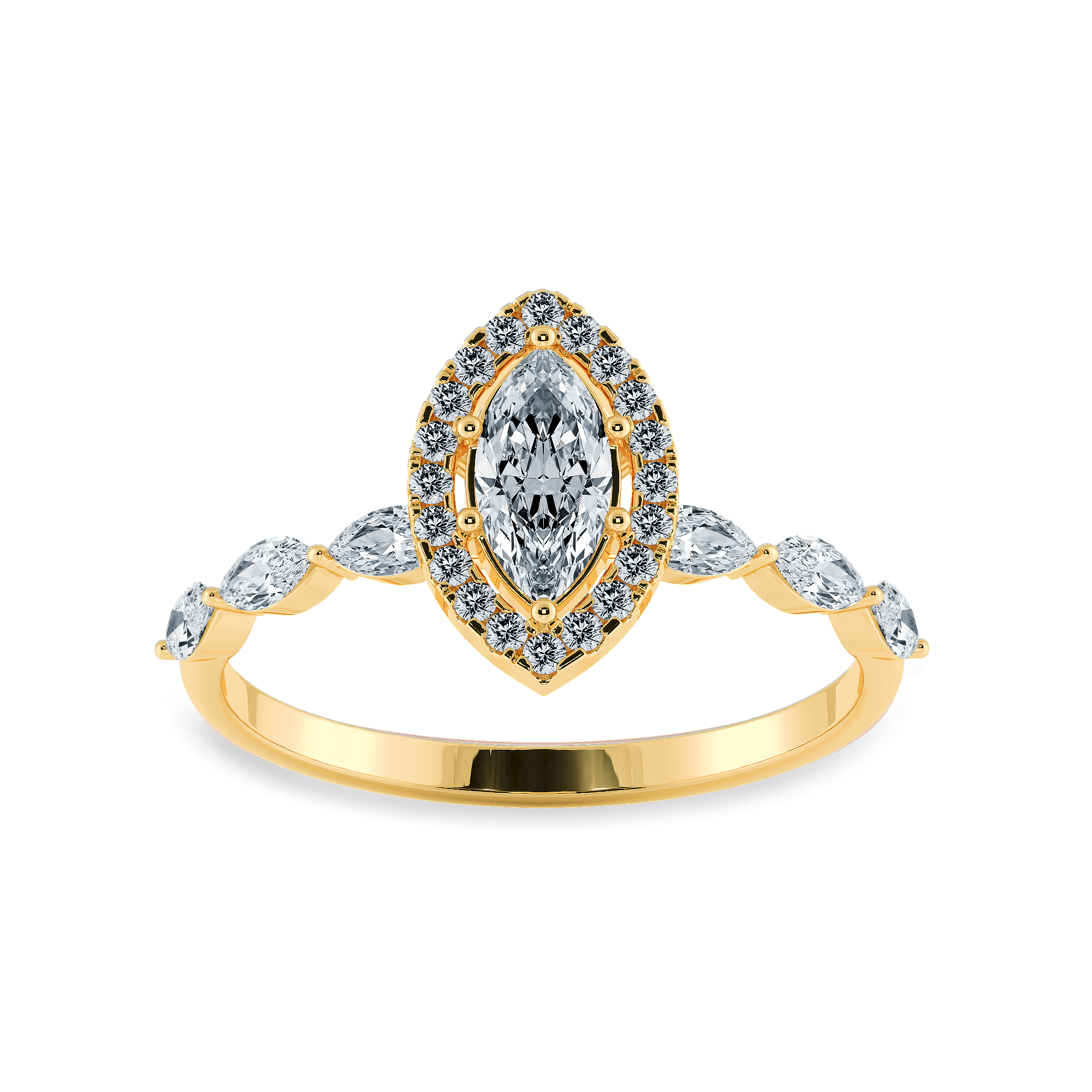 Jewelove™ Rings Women's Band only / VS I 30-Pointer Marquise Cut Solitaire Halo Diamonds Accents 18K Yellow Gold Ring JL AU 1274Y