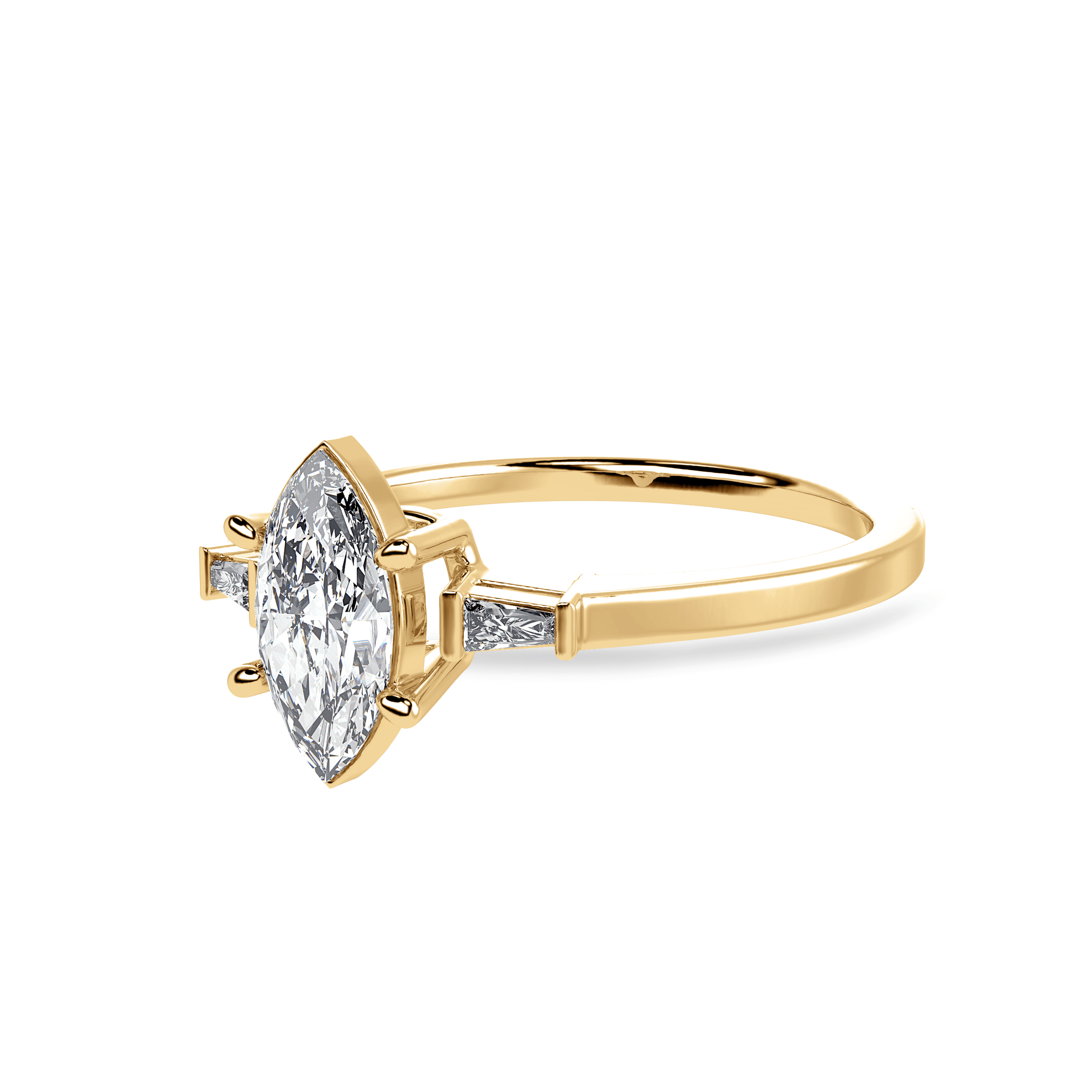 30 Pointer 30-Pointer Marquise Cut Solitaire with Baguette Diamond Accents 18K Ye ...