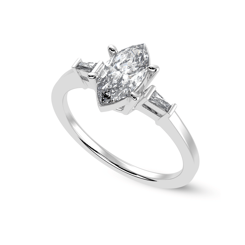 Jewelove™ Rings I VS / Women's Band only 30-Pointer Marquise Cut Solitaire with Baguette Diamond Platinum Ring JL PT 1228