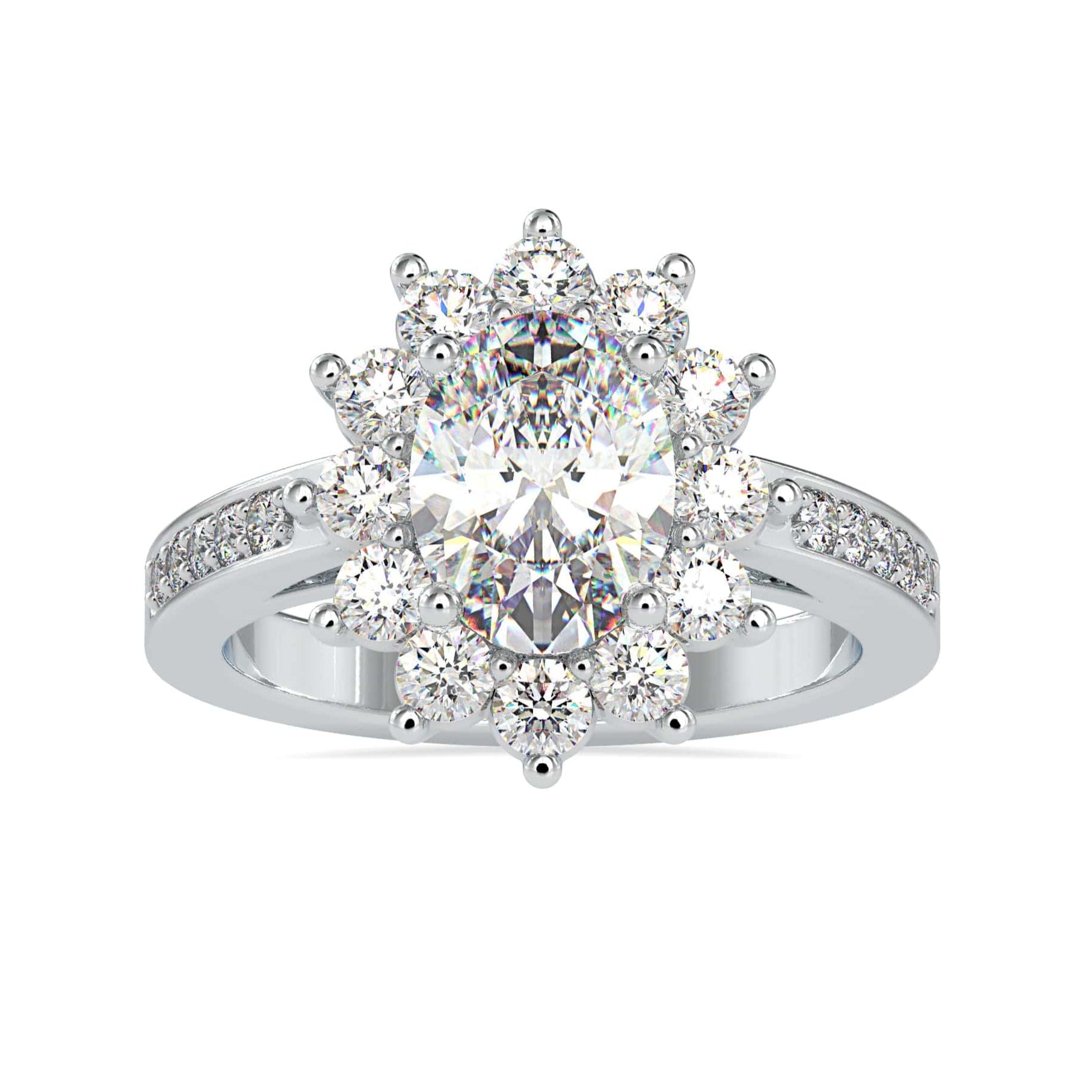 Jewelove™ Rings VS I / Women's Band only 30-Pointer Oval Cut Solitaire Designer Platinum Halo Diamond Shank Ring JL PT 0173