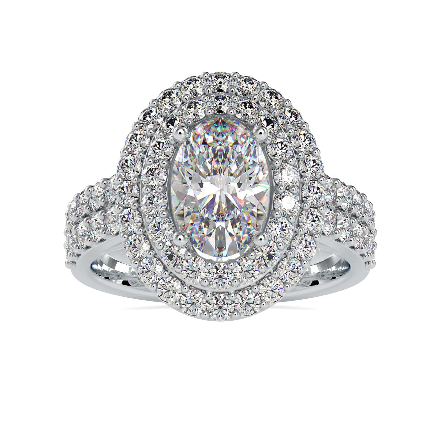 Jewelove™ Rings VS I / Women's Band only 30-Pointer Oval Cut Solitaire Diamond Halo Split Shank Platinum Ring JL PT 0036