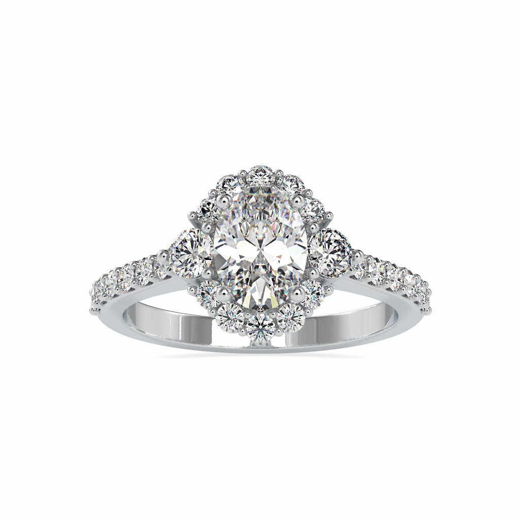 Jewelove™ Rings VS I / Women's Band only 30-Pointer Oval Cut Solitaire Halo Diamond Accents Shank Ring JL PT 0059