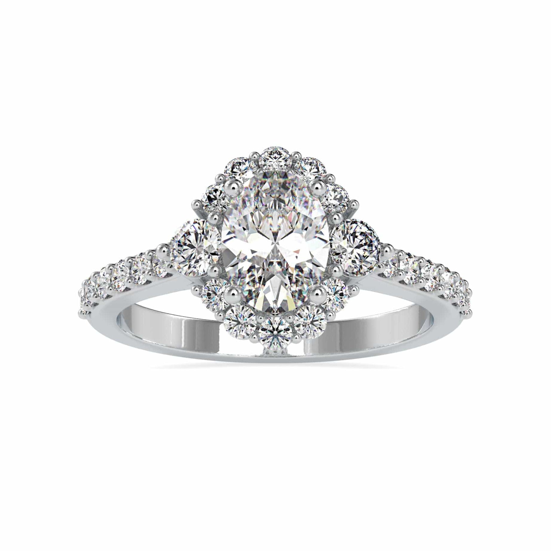 Jewelove™ Rings VS I / Women's Band only 30-Pointer Oval Cut Solitaire Halo Diamond Accents Shank Ring JL PT 0059