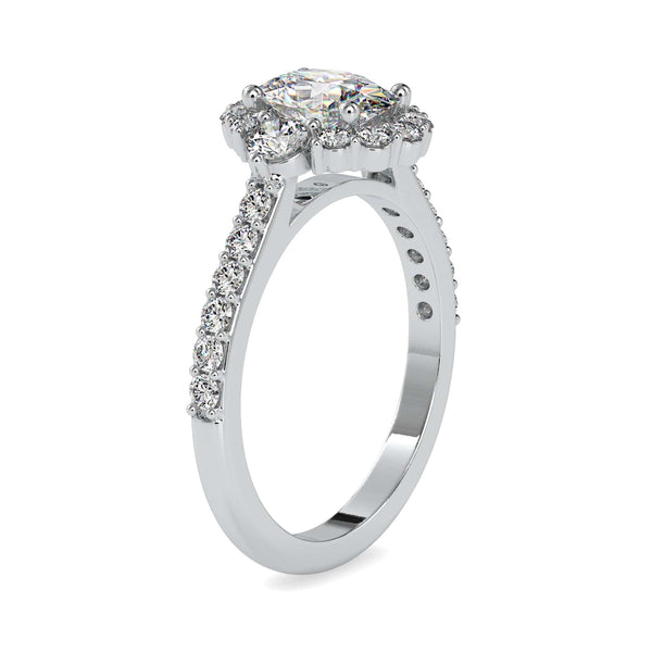 Jewelove™ Rings VS I / Women's Band only 30-Pointer Oval Cut Solitaire Halo Diamond Accents Shank Ring JL PT 0059
